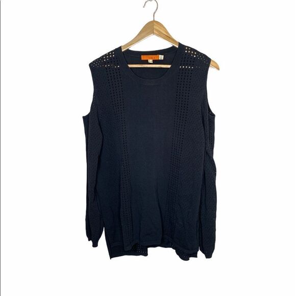 One A Cold Shoulder Long Sleeve Laser cut Top - Picture 1 of 5